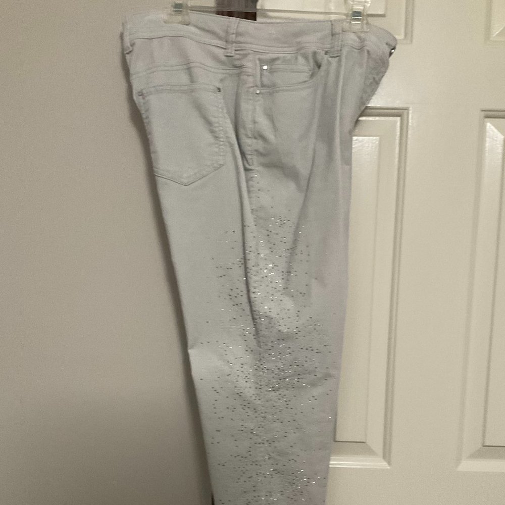 Chico's Light Grey cordoury jeans with rhinestones